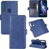 Voor Motorola One Fusion + dubbelzijdige magnetische gesp Horizontale flip lederen tas met houder & kaartsleuven en portemonnee (donkerblauw)