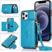 Multifunctionele cross-body kaarttas TPU + PU achterkant hoes met houder & kaartsleuf & portemonnee voor iPhone 12 Pro Max (blauw)