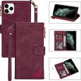 Rits Multi-kaartsleuven Horizontale flip PU lederen tas met houder & kaartsleuven & portemonnee & lanyard & fotolijst voor iPhone 11 (wijnrood)