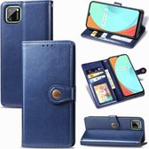 Voor OPPO Realme C11 Retro effen kleur lederen gesp telefoonhoes met lanyard & fotolijst & kaartsleuf & portemonnee & standaardfunctie (blauw)