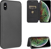 Voor iPhone XS Max Carbon Fiber Texture Magnetische Horizontale Flip TPU + PC + PU Leather Case met Card Slot (Zwart)