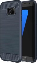 Voor Galaxy S7 Edge / G935 geborstelde textuurvezel TPU robuuste pantser beschermhoes (donkerblauw)