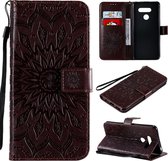 Voor LG K50S Geperst Afdrukken Zonnebloem Patroon Horizontale Flip PU Lederen Case Houder & Kaartsleuven & Portemonnee & Lanyard (Bruin)