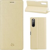 Voor Sony Xperia L4 ViLi schokbestendig TPU + PU horizontaal flip beschermhoes met kaartsleuf en houder (goud)