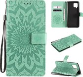 Voor Samsung Galaxy A42 5G Sun Embossing Pattern Horizontale Flip Leather Case met Card Slot & Holder & Wallet & Lanyard (Green)
