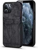 Voor iPhone 12/12 Pro Calf Texture PU + PC beschermhoes met kaartsleuven (zwart)