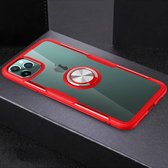 Voor iPhone 11 Pro Max schokbestendig transparant TPU + acryl beschermhoes met ringhouder (rood)