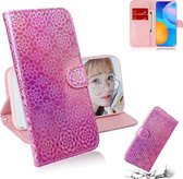 Voor Huawei P smart 2021 / Y7a Effen Kleur Kleurrijke Magnetische Gesp Horizontale Flip PU Lederen Case met Houder & Kaartsleuven & Portemonnee & Lanyard (Roze)