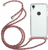 Voor Motorola Moto E6 Four-Corner Anti-Fall transparante TPU beschermhoes met lanyard (roodgrijs)