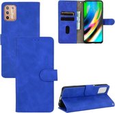 Voor Motorola Moto G9 Plus Effen Kleur Huidgevoel Magnetische Gesp Horizontale Flip Kalfsstructuur PU Lederen Case met Houder & Kaartsleuven & Portemonnee (Blauw)