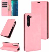 Voor Motorola Edge Retro-skin Business magnetische zuignap lederen tas met houder & kaartsleuven en portemonnee (roze)