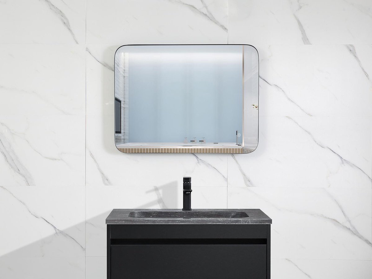 Mawialux Badkamerspiegel met zwarte rand - 80x60cm - Rechthoek - Verwarming - Cobie