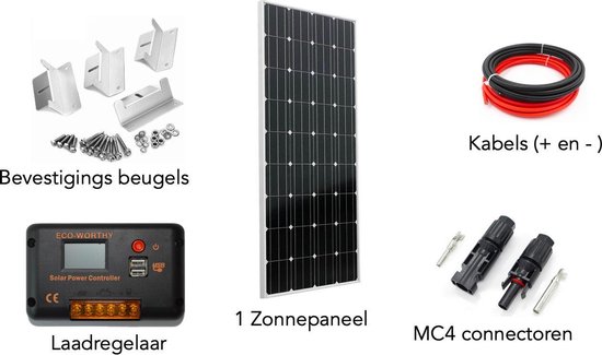 ECO-WORTHY 100W 12V Zonnepaneel Kit – Monokristallijn Met 30A Laadregelaar, Kabels En Z-beugels Voor Camper En Boot