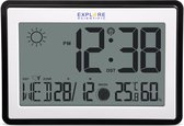 Explore Scientific RDC8002S radio gestuurde digitale wandklok met weersvoorspelling | Groot display | Dag-datum | Thermometer | Hygrometer | Maanstand | Zwart