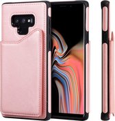 Voor Galaxy Note 9 schokbestendig kalfsleer beschermhoes met houder en kaartsleuven en frame (rosÃ©goud)