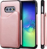 Voor Galaxy S10e schokbestendig kalfsleer beschermhoes met houder en kaartsleuven en frame (rosÃ©goud)