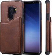 Voor Galaxy S9 + schokbestendig kalfsleer beschermhoes met houder en kaartsleuven en frame (koffie)