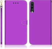 Voor Galaxy A70 geÃ¯miteerd spiegelend oppervlak horizontaal flip lederen tas met houder & kaartsleuven & portemonnee & lanyard (paars)