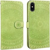 Voor iPhone XS Max geperst afdrukpatroon Horizontale flip PU lederen tas, met houder & kaartsleuven & portemonnee & & draagkoord (groen)