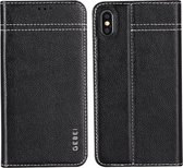 Voor iPhone XS Max GEBEI Top-grain lederen horizontale flip beschermhoes met houder en kaartsleuven (zwart)