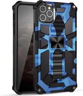 Camouflage Armor Shockproof TPU + PC magnetische beschermhoes met houder voor iPhone 12/12 Pro (donkerblauw)