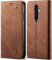 Voor OPPO Reno 2 denim textuur casual stijl horizontale flip lederen tas met houder en kaartsleuven en portemonnee (bruin)