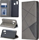 Ruit textuur horizontale flip magnetische lederen tas met houder en kaartsleuven en portemonnee voor Galaxy A40 (grijs)