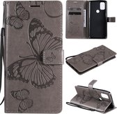 Voor OnePlus Nord N10 5G 3D vlinders reliëfpatroon horizontaal flip lederen hoesje met houder & kaartsleuf & portemonnee (grijs)