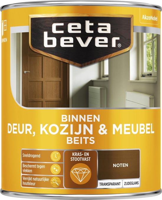 CetaBever Binnen Deur, Kozijn & Meubel Beits - Zijdeglans - Noten - 750 ml