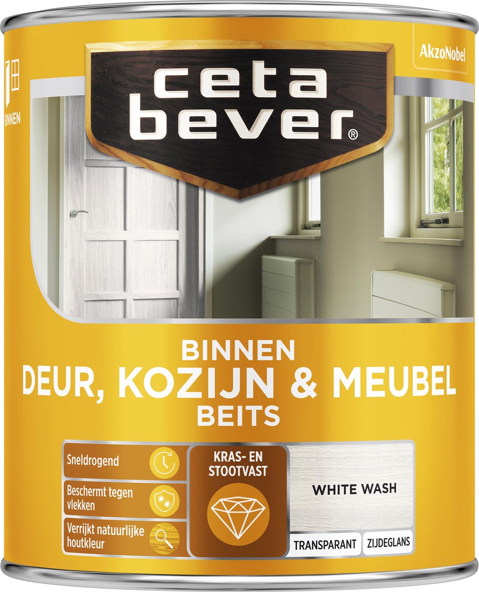 Horizontaal Automatisch Vluchtig CetaBever Binnen Deur, Kozijn & Meubel Beits - Zijdeglans - White Wash -  750 ml | bol.com