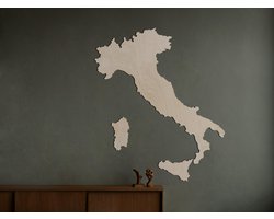 HOUTEN WANDDECORATIE / WOODEN WALL DECORATION - MUURDECORATIE / WALL ART - LANDKAART ITALIË / COUNTRY MAP ITALY - 84 x 100cm - LICHT HOUT / NATURAL WOOD - WANDFIGUUR ITALIA - ECHT HOUT - REAL WOOD