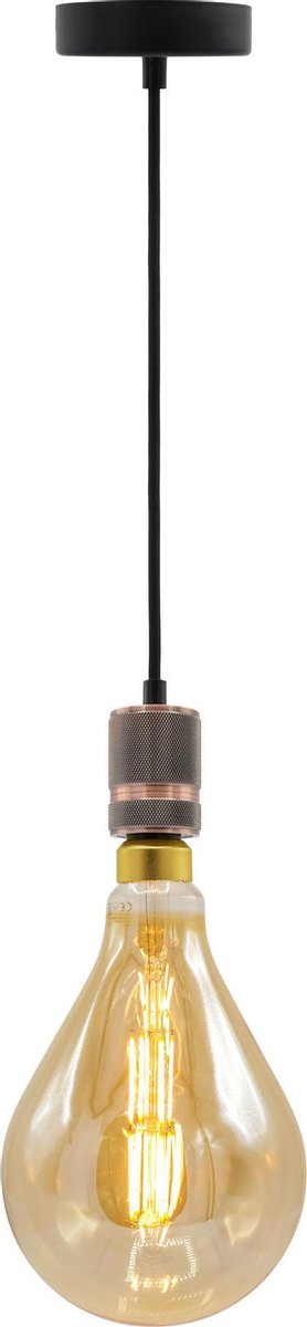 Industriële rosé gouden snoerpendel - inclusief XXL LED lamp - unieke dubbeldekker spiraal