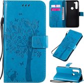 Voor Motorola Moto G8 Power Tree & Cat ReliÃ«fpatroon Horizontale Flip Leren Case met Houder & Kaartsleuven & Portemonnee & Lanyard (Blauw)