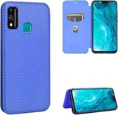 Voor Huawei Honor 9X Lite Carbon Fiber Texture Magnetische Horizontale Flip TPU + PC + PU Leather Case met Card Slot (Blue)