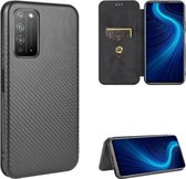 Voor Huawei Honor X10 5G Carbon Fiber Texture Magnetische Horizontale Flip TPU + PC + PU Leather Case met Card Slot (Black)