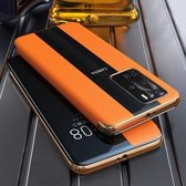 Voor Huawei P40 Pro lederen Smart Shckproof horizontale flip case (oranje)