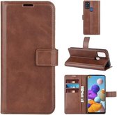 Voor Samsung Galaxy A21S Retro Kalfspatroon Gesp Horizontale Flip Leren Case met Houder & Kaartsleuven & Portemonnee (Donkerbruin)