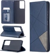 Voor Samsung Galaxy S21 Ultra 5G Rhombus Texture Horizontale Flip Magnetische Leren Case met Houder & Kaartsleuven (Blauw)