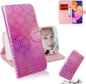 Voor Galaxy A10 / M10 Effen Kleur Kleurrijke Magnetische Gesp Horizontale Flip PU Lederen Case met Houder & Kaartsleuven & Portemonnee & Lanyard (Roze)