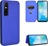 Voor vivo Y73s koolstofvezel textuur magnetische horizontale flip TPU + pc + PU lederen tas met kaartsleuf (blauw)