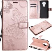 Voor Nokia 3.4 3D Vlinders Embossing Patroon Horizontale Flip Leren Case met Houder & Kaartsleuf & Portemonnee (Rose Goud)