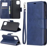 Retro lamsvacht textuur pure kleur horizontale flip pu lederen case voor iPhone 11 Pro Max, met houder & kaartsleuven & portemonnee & lanyard (blauw)