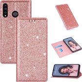 Voor Huawei P30 Lite Ultradunne Glitter Magnetische Horizontale Flip Leren Case met Houder & Kaartsleuven (Rose Goud)