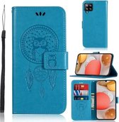 Voor Samsung Galaxy A12 Windgong Uil Embossing Patroon Horizontale Flip Leren Case, met Houder & Kaartsleuven & Portemonnee (Blauw)