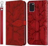 Voor Samsung Galaxy A41 Life of Tree Embossing Pattern Horizontale Flip lederen tas met houder & kaartsleuf & portemonnee & fotolijst & lanyard (rood)