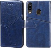 Voor Samsung Galaxy A20 Geometrische stiksels Horizontale flip TPU + PU lederen tas met houder & kaartsleuven en portemonnee (blauw)