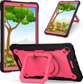 Voor Samsung Galaxy Tab A10.1 (2019) T510 Contrastkleur Schokbestendig Robot Silicone + PC Case met Polsbandhouder (Zwart + Rose Rood)