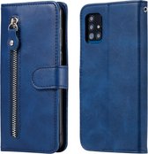 Voor Samsung Galaxy A51 5G Mode Kalfsstructuur Rits Horizontale Flip Leren Case met Houder & Kaartsleuven & Portemonnee (Blauw)