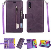 Voor Samsung Galaxy M10 / Galaxy A10 Multifunctionele Rits Horizontale Flip Leren Case met Houder & Portemonnee & 9 Kaartsleuven & Lanyard (Paars)