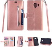 Voor Samsung Galaxy J4 (2018) EU-versie Multifunctionele Rits Horizontale Flip Leren Case met Houder & Portemonnee & 9 Kaartsleuven & Lanyard (Rose Goud)